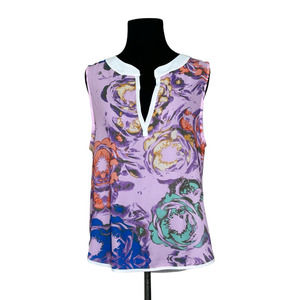 Glam pink orange blue floral sleeveless blouse size Small